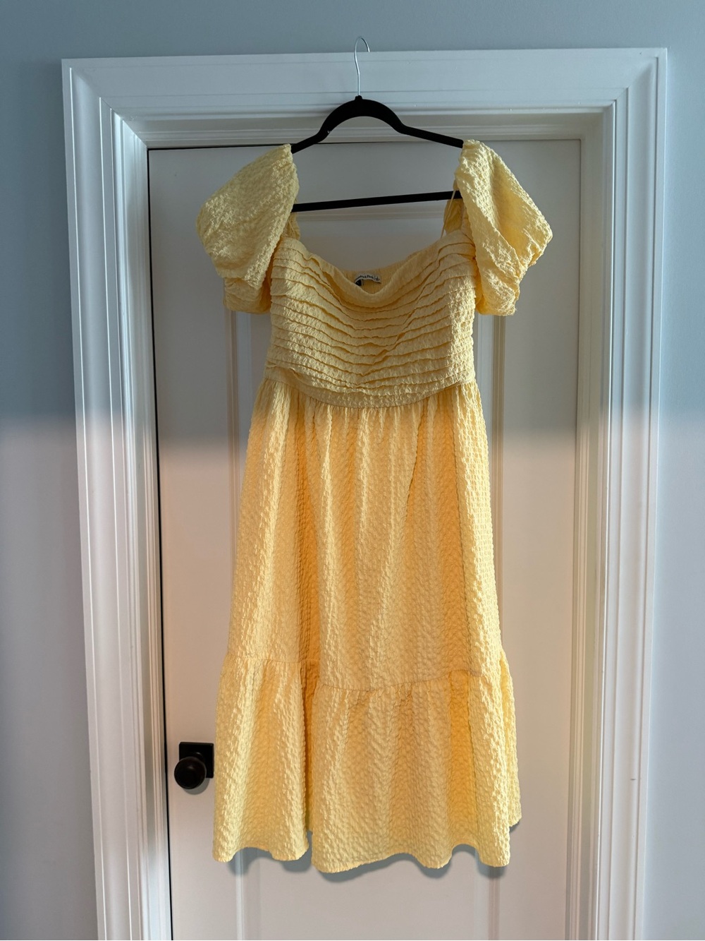 Abercrombie & Fitch Yellow Textured Puff-Sleeve Dress